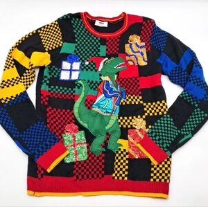 ****Holiday Time T-Rex Dinosaur Mens Christmas Sweater Size Large 42-44